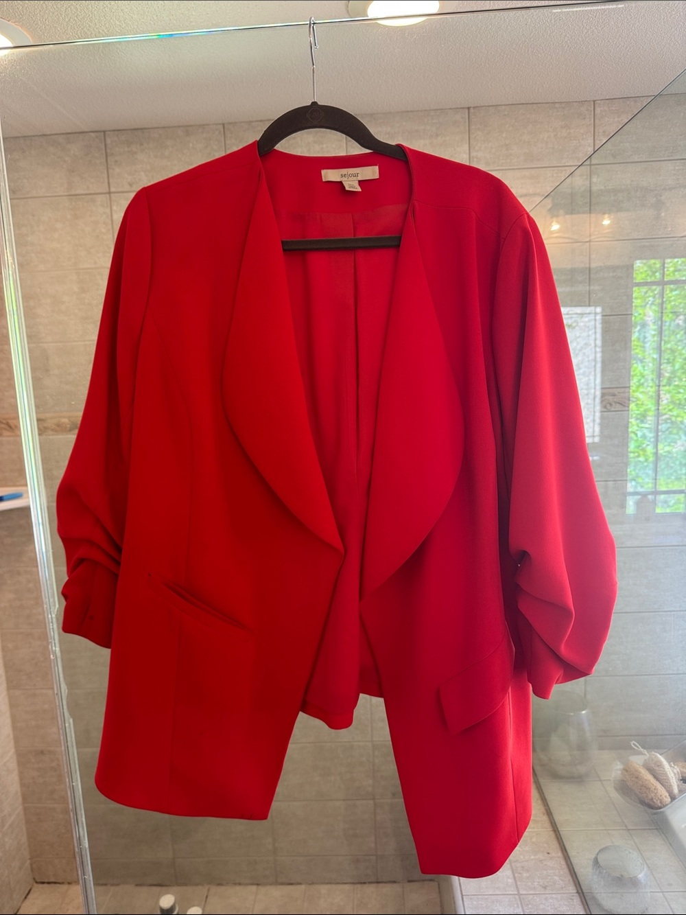 Sejour Red Open-Front Draped Blazer